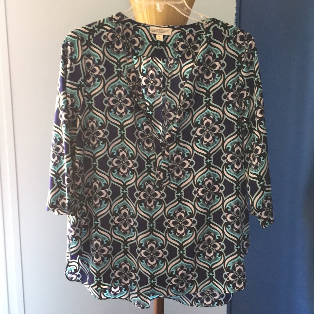 Blue floral print blouse